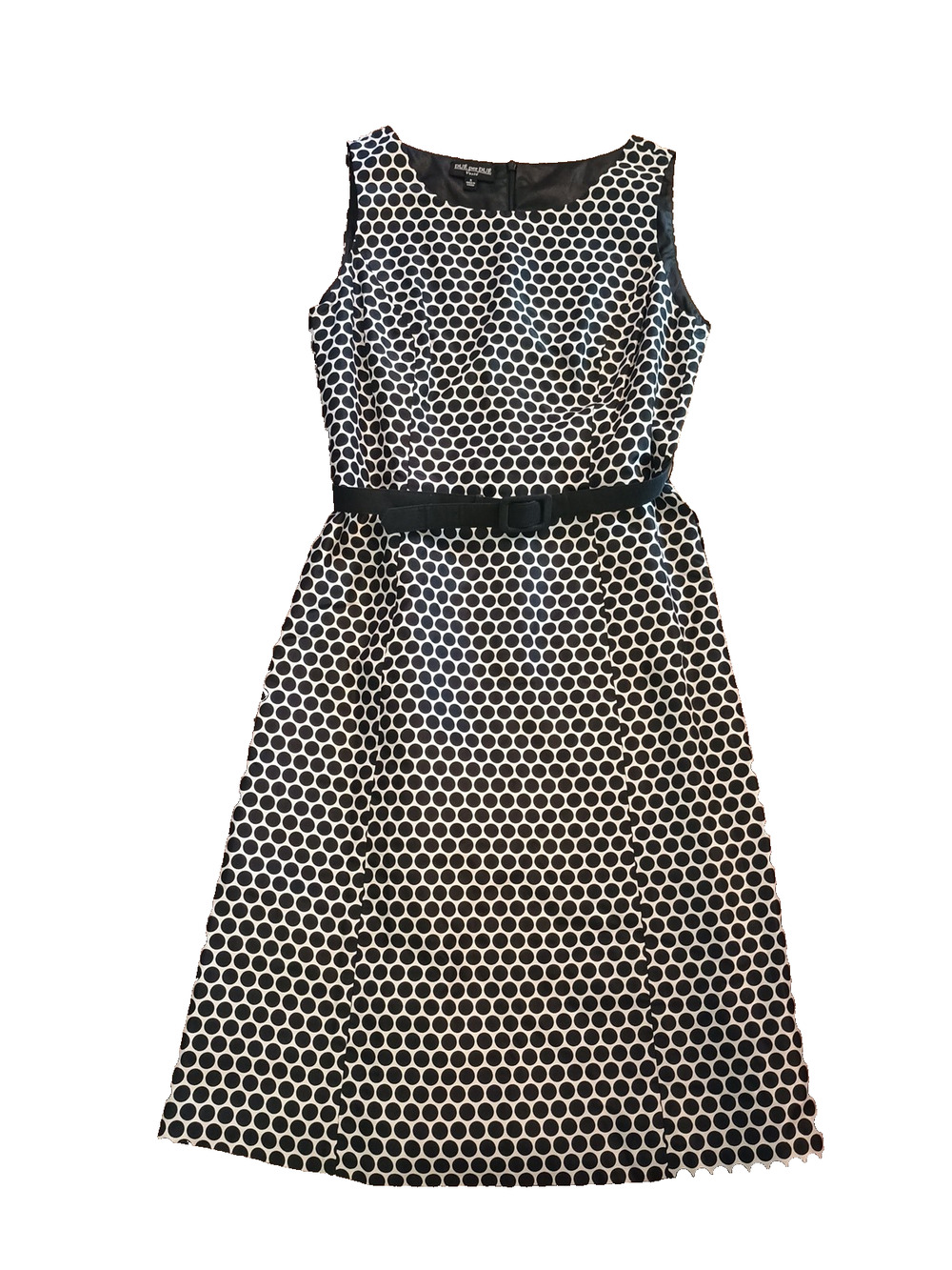Vtg DUE’ per DUE Veste' BLACK w WHITE POLKA DOT Sleeveless Belted Dress EUC Sz 6